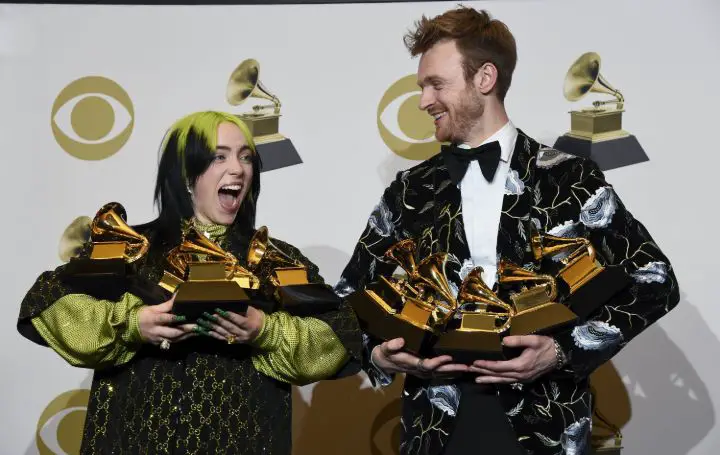 Billie Eilish & Finneas receiving Grammy