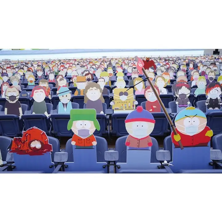 South Park Character cutouts at a Denver Broncos stadium.